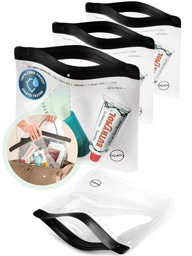 Ogato 3pcs - Clear TSA Approved Toiletry Bag - Our Quart Size Clear Toiletry Bags are Security Approved Worldwide for Liquids & Cosmetics - 100% 3-1-1 Compliant Clear Travel Bags for Toiletries