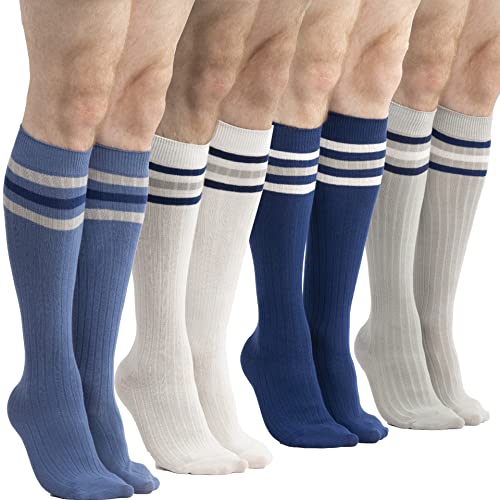 SERICI 4 x Mens Knee High Cotton Striped Socks | Over the Calf Socks | Dress Socks | Size 9-11