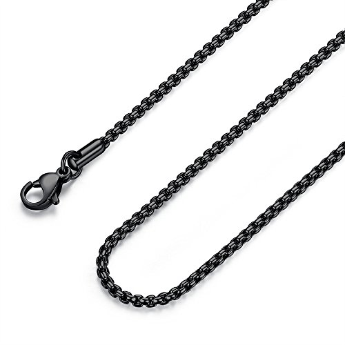 FOSIR Mens Womens Stainless Steel Black Rolo Cable Chain Necklace (2mm, 18 Inches)