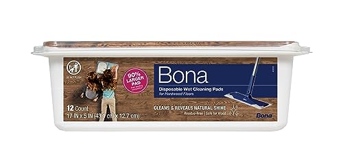 Bona Hardwood Floor Disposable Wet Cleaning Pads - 12 cleaning pads per pack - unscented - Use with Bona Mops - Residue-Free Floor Cleaning Solution for Wood Floors