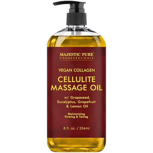 MAJESTIC PURE Cellulite Massage Body Oil - with Vegan Collagen & Stem Cells, Cellulite Cream Massage Body Oil for Skin - 8 fl oz