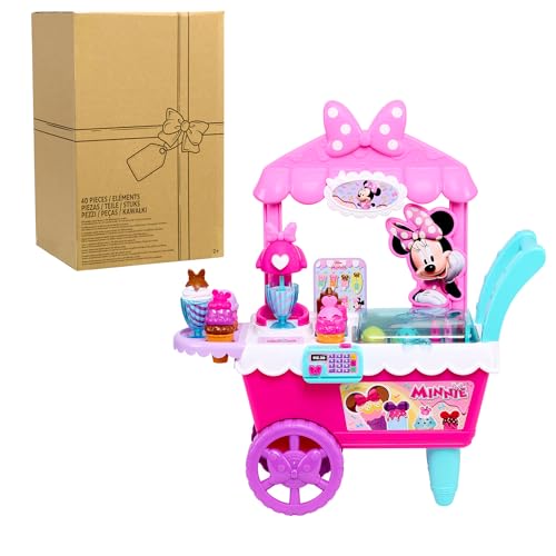 Disney Junior Minnie Mouse Sweets & Treats Ice Cream Cart with Sounds and Phrases, 40-pieces, Pretend Play, Kids Toys for Ages 2 Up by Just Play