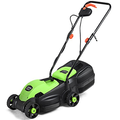Goplus Lawn Mower, 14 Inch 2-in-1 Electric Lawn Mower with Grass Collection Bag, Folding Handle, Adjustable Cutting Height, Corded Push Lawn Mowers for Garden Yard, 12 Amp (Green)