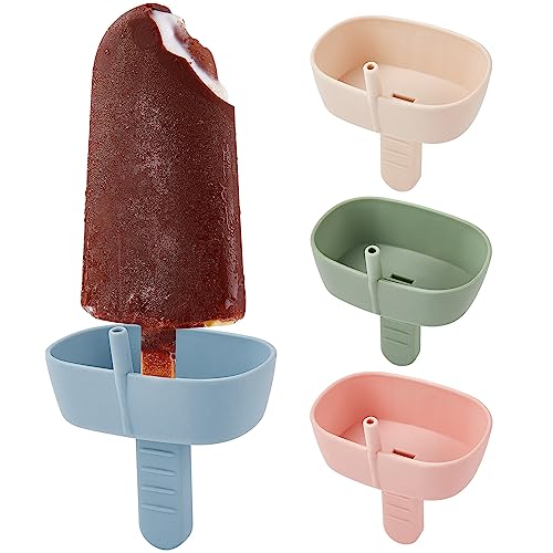 4Pack Drip-Free Silicone Popsicle Holders, AODISTUCE Popsicle Holder with Straw | with 2 Slots Fit Standard & Wide sized sticks Drip Free Popsicle Stick Holder Popsicle Drip Catcher