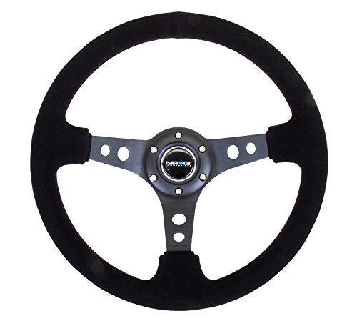 NRG Innovations NRG-RST-006-S Reinforced Steering Wheel 350mm Sport Steering Wheel (3' Deep), Black Spoke Suede Black Stitch