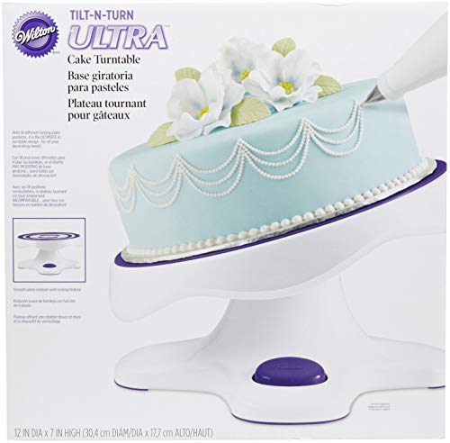 Wilton Tilt-N-Turn Ultra Cake Turntable and Cake Stand - Decorate Cakes with A Smooth Turning and Easy Tilting Turntable, Non-Slip Grip Design, 12 x 7-Inch