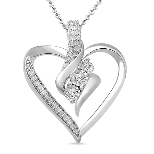 Amazon Essentials womens Sterling Silver Diamond 3 Stone Heart Pendant Necklace (1/4 cttw), 18' (previously Amazon Collection)
