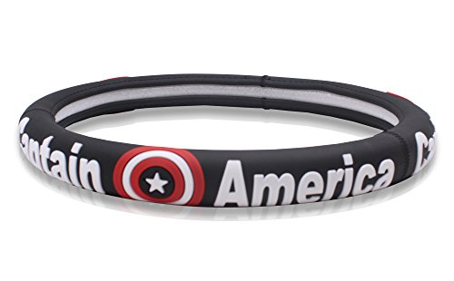 Finex Silicone 3D Molded Design - Captain America Superhero Auto Car Steering Wheel Cover - Black - Universal Fit