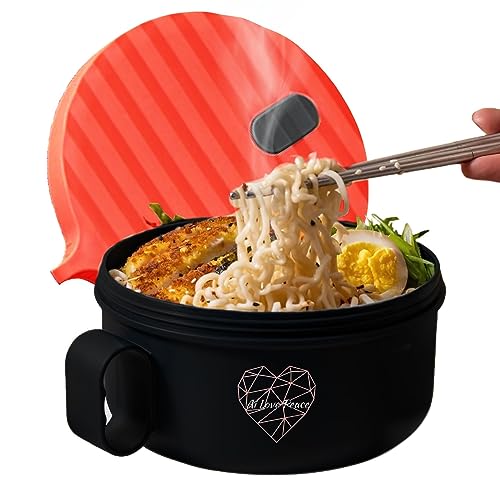 AI LOVE PEACE Microwave Ramen Bowl with Lid - Microwavable Noodle Cooker Container for Dorm Essentials, Ramen Maker, Meal Prep Microwave Safe Instant Noodles Soup Bowl - BPA Free, Dorm Room Gift (Red)