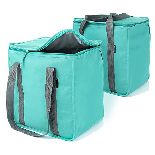 Urban House (2-Pack) Premium Grade Insulated Grocery Shopping Cooler Bag with Heavy Wall Insulation and Zipper Top Lid Keeps Food Cold or Hot, Large (13' W x 9' D x 13' H) 6.5 Gallon capacity