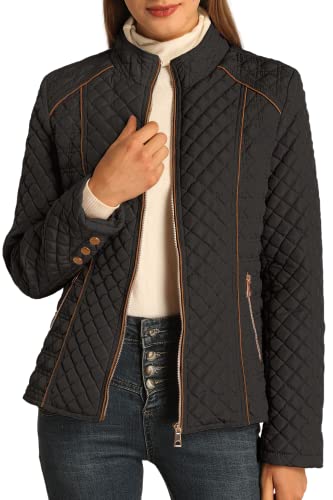 Bellivera Women's Stand Collar Lightweight Quilted Puffer Jacket, The Padded Zip Coat for Spring and Fall 087 black M