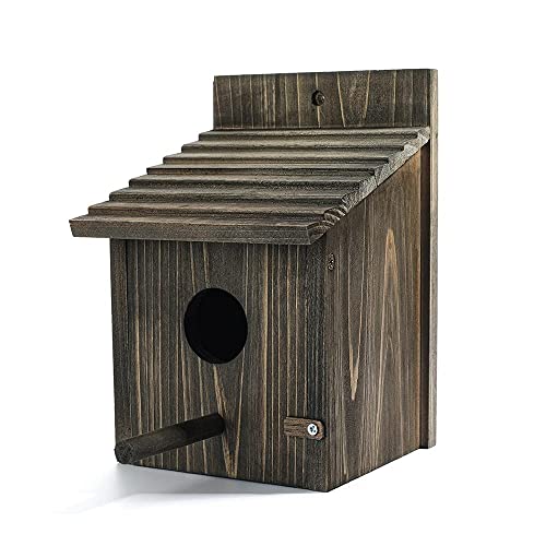 NATUREYLWL Wooden Bird House Wood Bird House for Outside with Pole for Finch, Bluebird, Cardinals, Hanging Birdhouse Garden Country Cottages