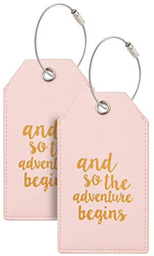 Luggage Tag & Personalized Luggage Tags for Suitcases Leather Bag Tags for Backpacks Handbag School Instrument with Name ID Label Travel Essentials, Unique Fun Pink Baggage Tags 2 Pack