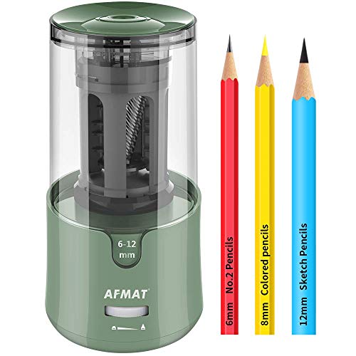 AFMAT Electric Pencil Sharpener, Auto Stop, Super Sharp & Fast, Electric Pencil Sharpener Plug in for 6-12mm No.2/Colored Pencils/Office/Home-Green