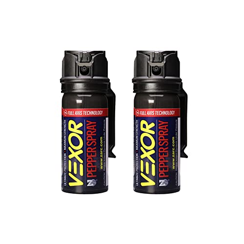 Vexor Pepper Spray w/Belt Clip for self defense - 2 Pack, Maximum Police Strength, 20-foot range, Full Axis (360°) capability, Flip Top safety for Quick and Accurate Aim, Protection for Women and Men