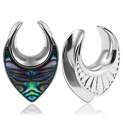 DOEARKO 2PCS Ear Gauges Fashion Conch Shell Saddle Ear Plugs Body Piercing Tunnels 316 Stainless Steel Hypoallergenic Plugs for Ears Expander (12mm(1/2'), Silver-Colorful)