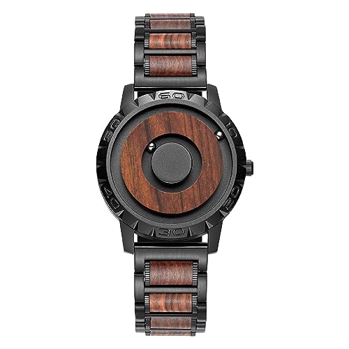 EUTOUR Watches Men's Watch Magnet Watch No Glass Ball Bearing Quartz Wristwatch for Men with Wood Bracelet -40mm