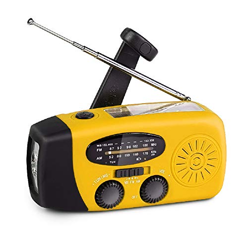 Portable Solar Emergency Weather Radio Upgrade Hand Crank AM/FM NOAA Survival Radios with 2000mAh Power Bank LED Flashlight Battery Indicator for Home Camping Earthquake Emergency Yellow