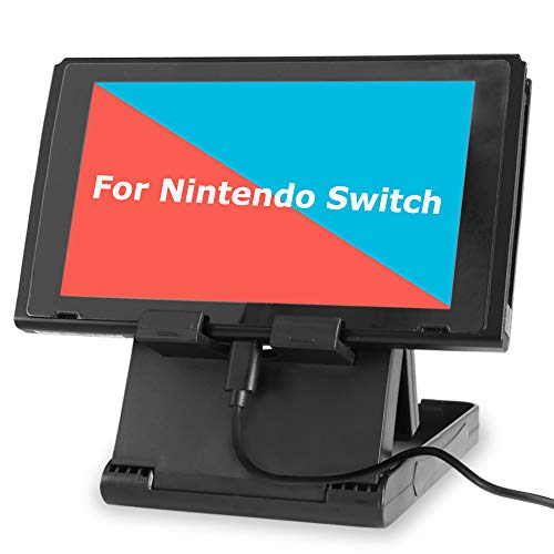 Stand for Nintendo Switch, TJS Nintendo Switch Stand Holder [Play While Charging] [Multi-angle Adjustable] [Travel Friendly] Switch Stand Dock Bracket with Air Vents Portable Playstand Cradle (Black)