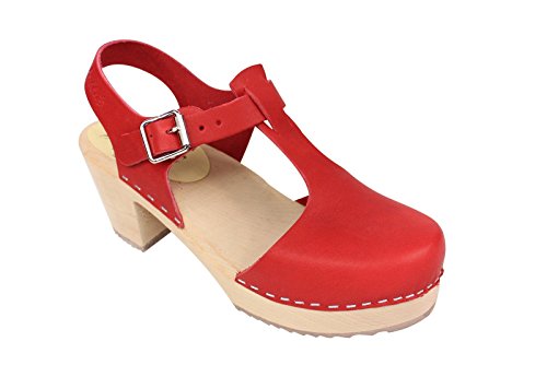 Lotta From Stockholm Swedish Highwood T-Bar Clogs in Red Leather-38