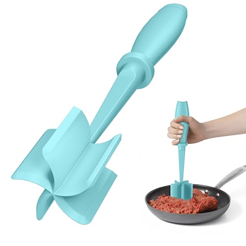 Meat Chopper, Hamburger Chopper, Premium Heat Resistant Masher and Smasher for Hamburger Meat, Ground Beef, Ground Turkey and More, Nylon Ground Beef Chopper Tool and Meat Fork, Mix Chopper-Aqua