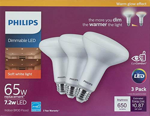 Philips 65W Soft White LED BR30 2700K 3PK