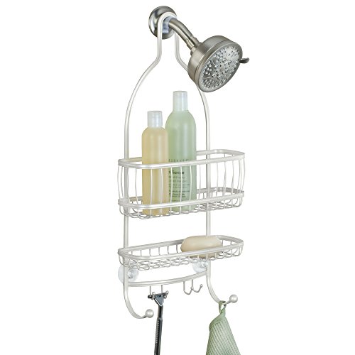 iDesign - 61974 York Metal Wire Hanging Shower Caddy, Extra Wide Space for Shampoo, Conditioner, and Soap with Hooks for Razors, Towels, and More, 10' x 4' x 22', Pearl White