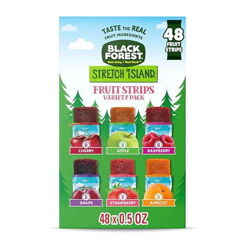 Black Forest, Stretch Island, Fruit Strips, Cherry, Apple, Raspberry, Grape, Strawberry, and Apricot, Zero Grams Added Sugar Non-GMO, School Snacks, 48 ct