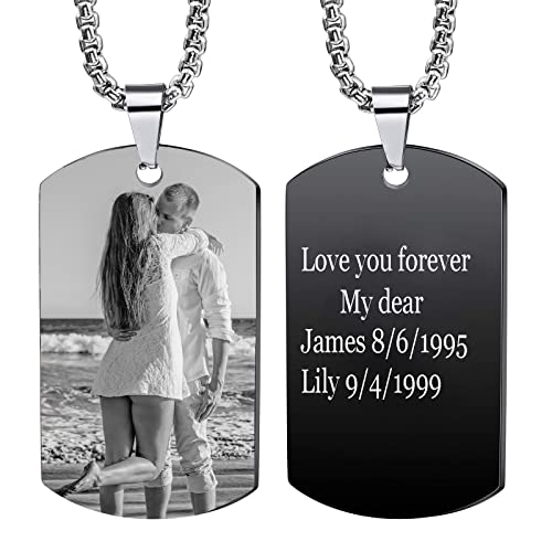 RESVIVI Custom Photo Dog Tag Pendant Necklace Engraving Date/Text/Pictures Stainless Steel Personalized Necklace for Men Women Boys Girls