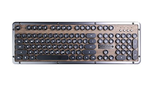 Azio Retro Classic Bluetooth (Elwood) - Wireless/USB Wired Walnut Wood Vintage Backlit Mechanical Keyboard for PC/Mac, Walnut Wood (MK-RETRO-W-01B-US)