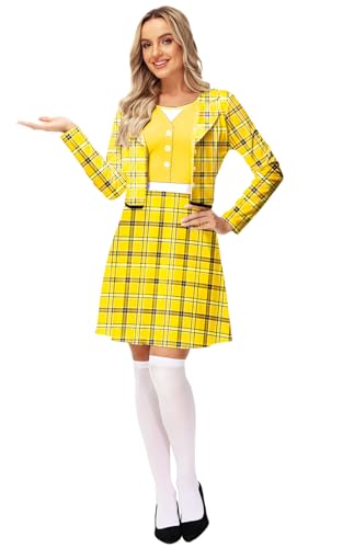 Remimi Women's Clueless Cher Costume Halloween Schoolgirls Dresses 1990s Plaid Clueless Uniform Outfit L