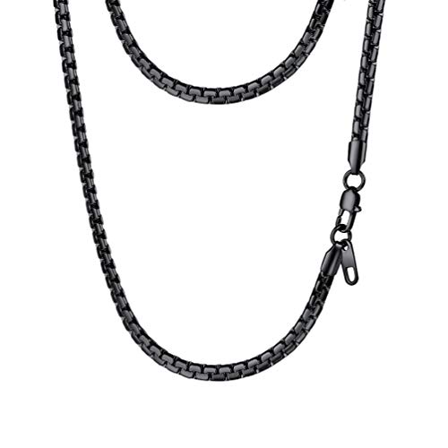 PROSTEEL 20inch Stainless Steel Chain Black Gothic Goth Jewelry Gift Minimalist Round Box Chain Men Women Black Necklace