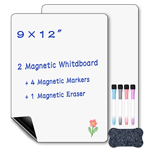 2PCS Magnetic Dry Erase Whiteboard for Fridge,Magnetic Dry Erase Board Sheet with 4 Dry Erase Marker and 1 Eraser, Magnetic Whiteboard for Fridge, Magnetic Dry Erase Board(12' x 9')