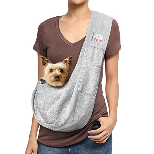 artisome Pet Dog Sling Carrier Reversible Adjustable Strap Travel Hand-Free Safe Bag Small Puppy Backpack (for 3-10 lbs, Grey)