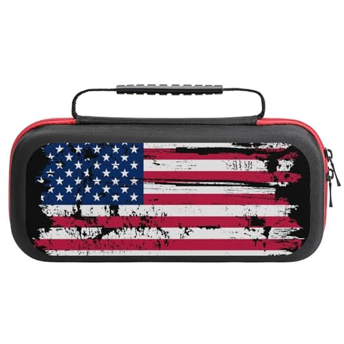 PUYWTIY Travel Carrying Case Pouch Compatible with Switch Game, Hard Shell Shockproof Protective Cover Bag with 20 Game Cartridges, USA Flag Grunge Old American Flag
