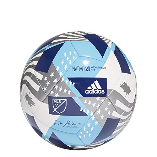 adidas MLS Club Soccer Ball, White/Bright Cyan/Iron Metallic/Pantone, 5