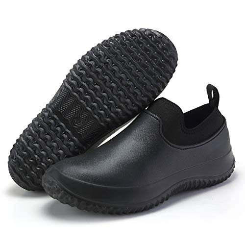 YUKTOPA Men's Womens Waterproof Non Slip Work Clogs Oil Resistant Chef Shoes Safety Garden Shoes Work Shoes Black 38