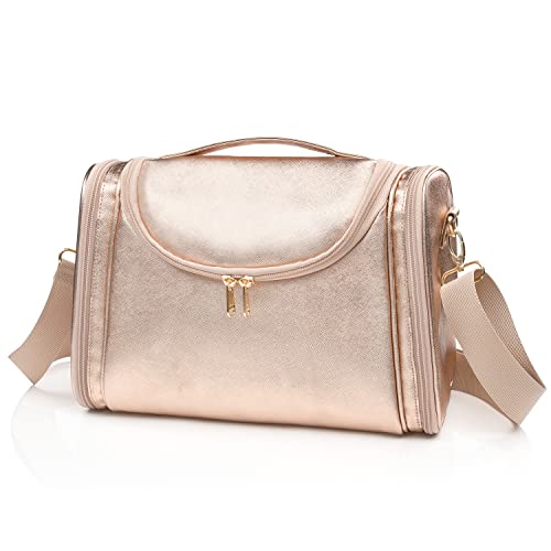 Ethereal Large Makeup Bag, Rose Gold Travel Makeup Bag with Shoulder Strap Toiletry Bag for Women Waterproof Cosmetic Travel Bag