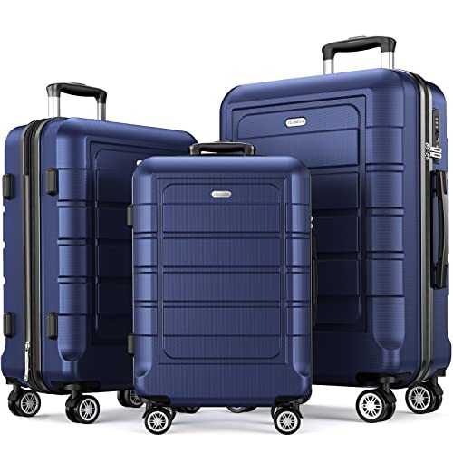 SHOWKOO Luggage Sets Expandable PC+ABS Durable Suitcase Double Wheels TSA Lock 3pcs Blue