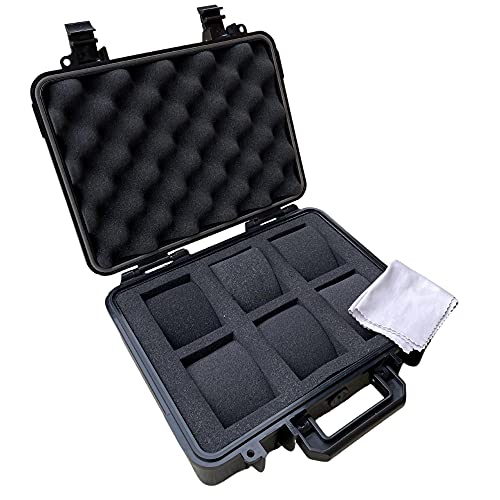 ModernGen 6 Slot Watch Pre-Cut Box Travel Case - Heavy Duty Plastic Impact Resistant Waterproof