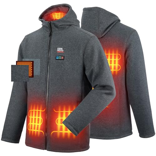 KEMIMOTO Heated Hoodie with 12V Battery Pack, Unisex Heated Coat Warming, Heated Sweatshirt for Men Women, Electric Heated Hoodie with 6 Heated Zones, S, Grey