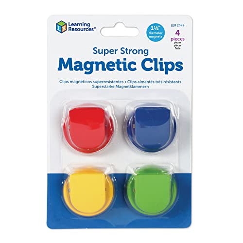 Learning Resources Super Strong Magnetic Clips,Set of 4 Clips, Holds Up to 20 Pounds, Home and Office Supplies, Back to School Supplies,Teacher Supplies