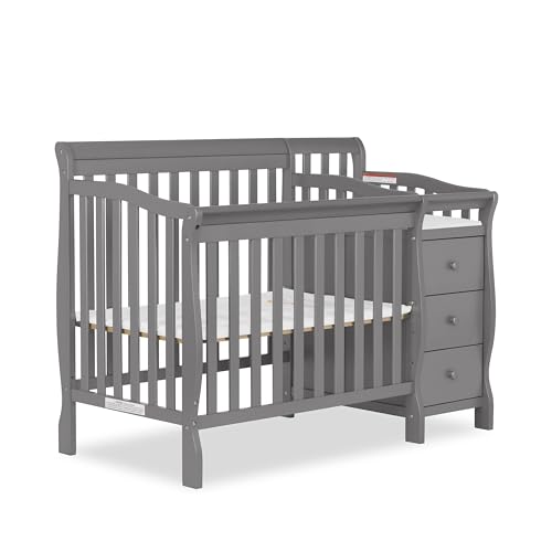 Dream On Me Jayden 4-in-1 Mini Convertible Crib And Changer in Storm Grey, Greenguard Gold Certified, Non-Toxic Finish, New Zealand Pinewood, 1' Mattress Pad