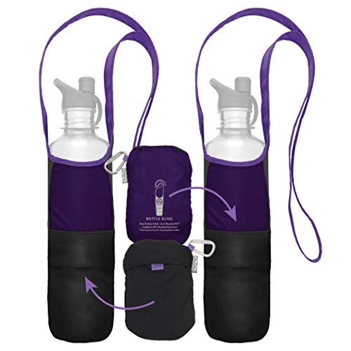 ChicoBag rePETe Water Bottle Sling w/Strap, Carabiner Clip, Built-In Pouch, & Convenient Pockets | Eco-Conscious | Perfect for Walks, Hikes, Outdoor Festivals | Amethyst (Pack of 2)