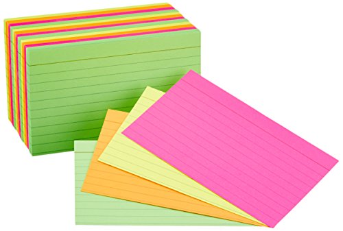 Amazon Basics Ruled Index Flash Cards, Assorted Neon Colored, 3x5 Inch, 300-Count
