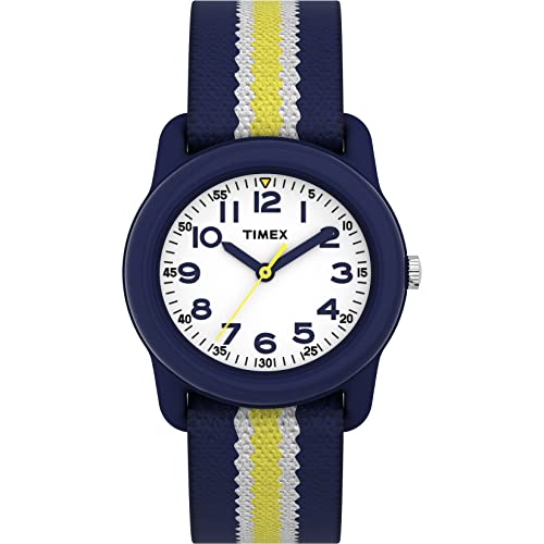 Timex Boys TW7C05800 Time Machines Blue/Yellow Stripes Elastic Fabric Strap Watch