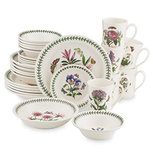 Portmeirion Botanic Garden 30 Piece Dinnerware Set | Assorted Floral Motif | Fine Earthenware | Dishwasher, Microwave, and Freezer | Made in England | Ideal for Home Gatherings