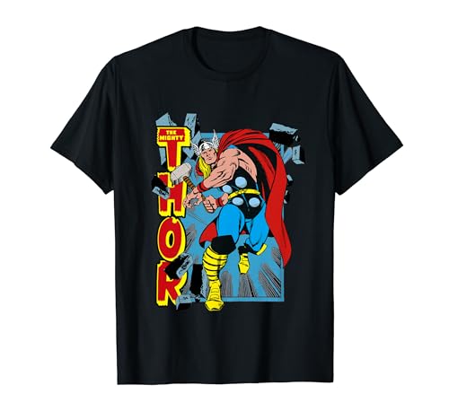 Marvel Classic The Mighty Thor Break Through Poster Style T-Shirt