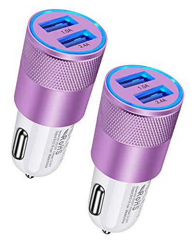 USB Car Charger, 2Pack Automobile Lighter Adapter Dual Port Cigarette Cargador Carro Cell Phone Charger for Samsung, iPhone, Google, Kindle, Double Port 3.4a Fast Charging Power Block