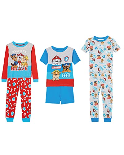 Nickelodeon Boys' Paw Patrol 6-Piece Snug-fit Cotton Pajama Set, Soft & Cute for Kids, Grey, Red, Blue, 4